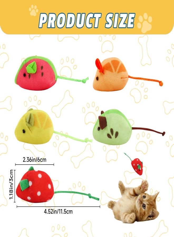 Andiker 5 Pcs Cat Mouse Toys, Soft Cat Plush Toy with Fruit Pattern Interactive Cat Toys for Indoor Cats and Kittens to Bite Chew Scratch - Image 2